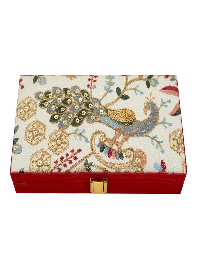 LIFAFEWALA Decorative Embroidery Shagun Box, Cash Box, Gaddi Box, Jewellery Box, Gift Box, Money Box Envelope in Peacock Design with Fur Inside(Red, Pack of 1) - Image 1